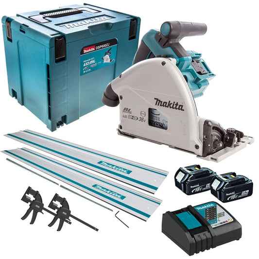 Makita DSP600TJ 36V Brushless Plunge Saw 2 x 5.0Ah Batteries & Accessories Set