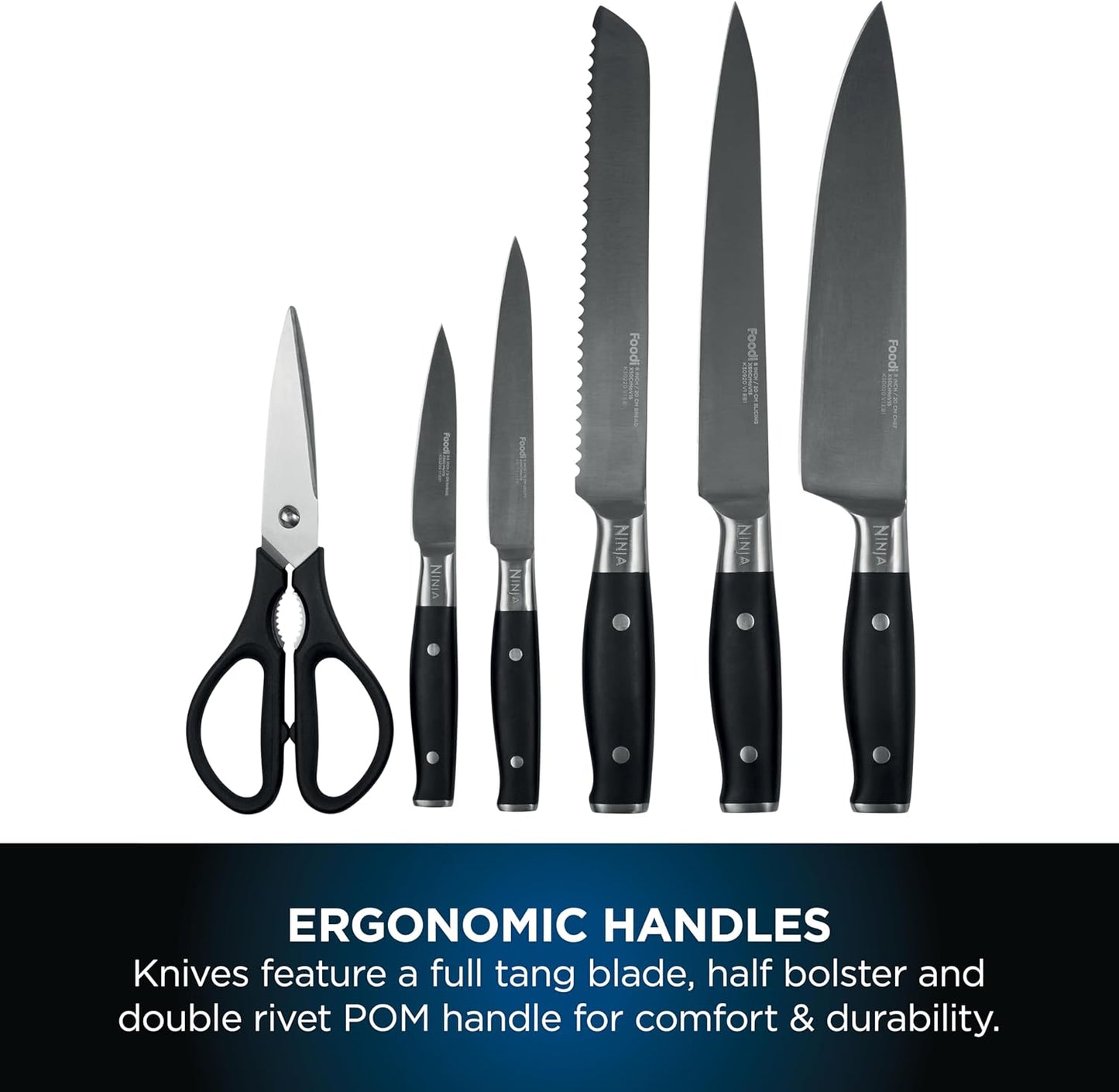 Ninja Foodi StaySharp Knife Block with Integrated Sharpener; 5 Knives and Scissors (1 pair), Sharp 6-Piece Knife Set