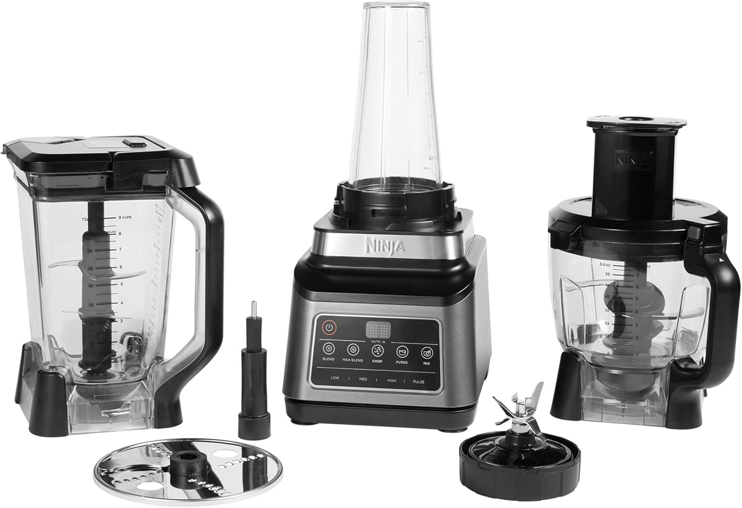 Ninja BN800UK 3-in-1 Food Processor & Blender 1200W – 2.1L Jug, 1.8L Bowl, Auto-iQ, Black