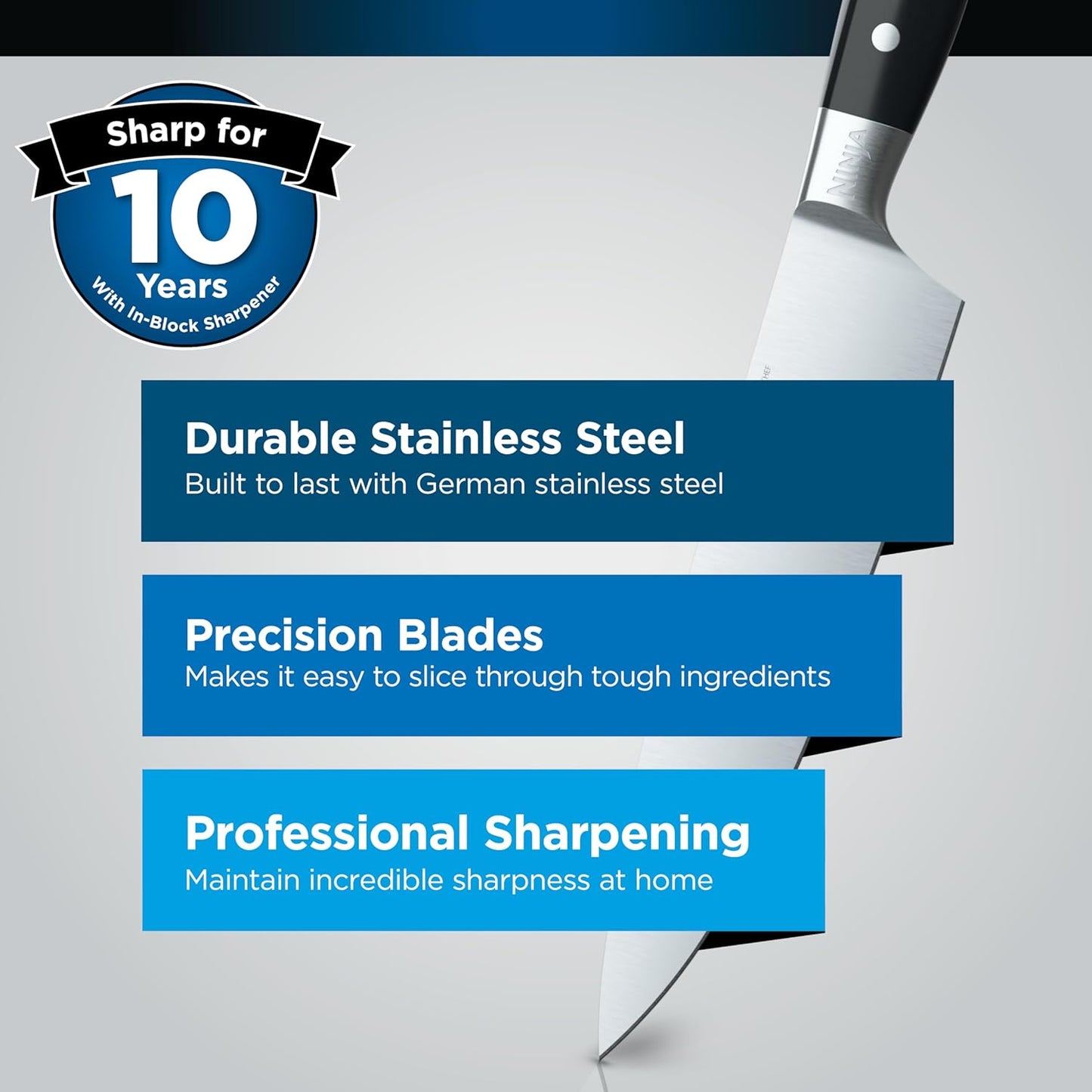 Ninja Foodi StaySharp Knife Block with Integrated Sharpener; 5 Knives and Scissors (1 pair), Sharp 6-Piece Knife Set