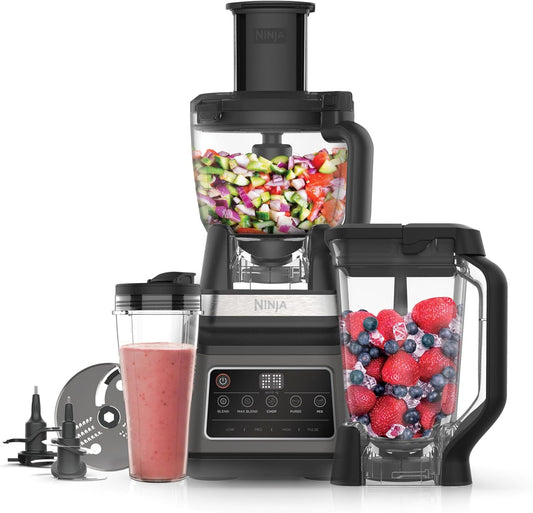 Ninja BN800UK 3-in-1 Food Processor & Blender 1200W – 2.1L Jug, 1.8L Bowl, Auto-iQ, Black