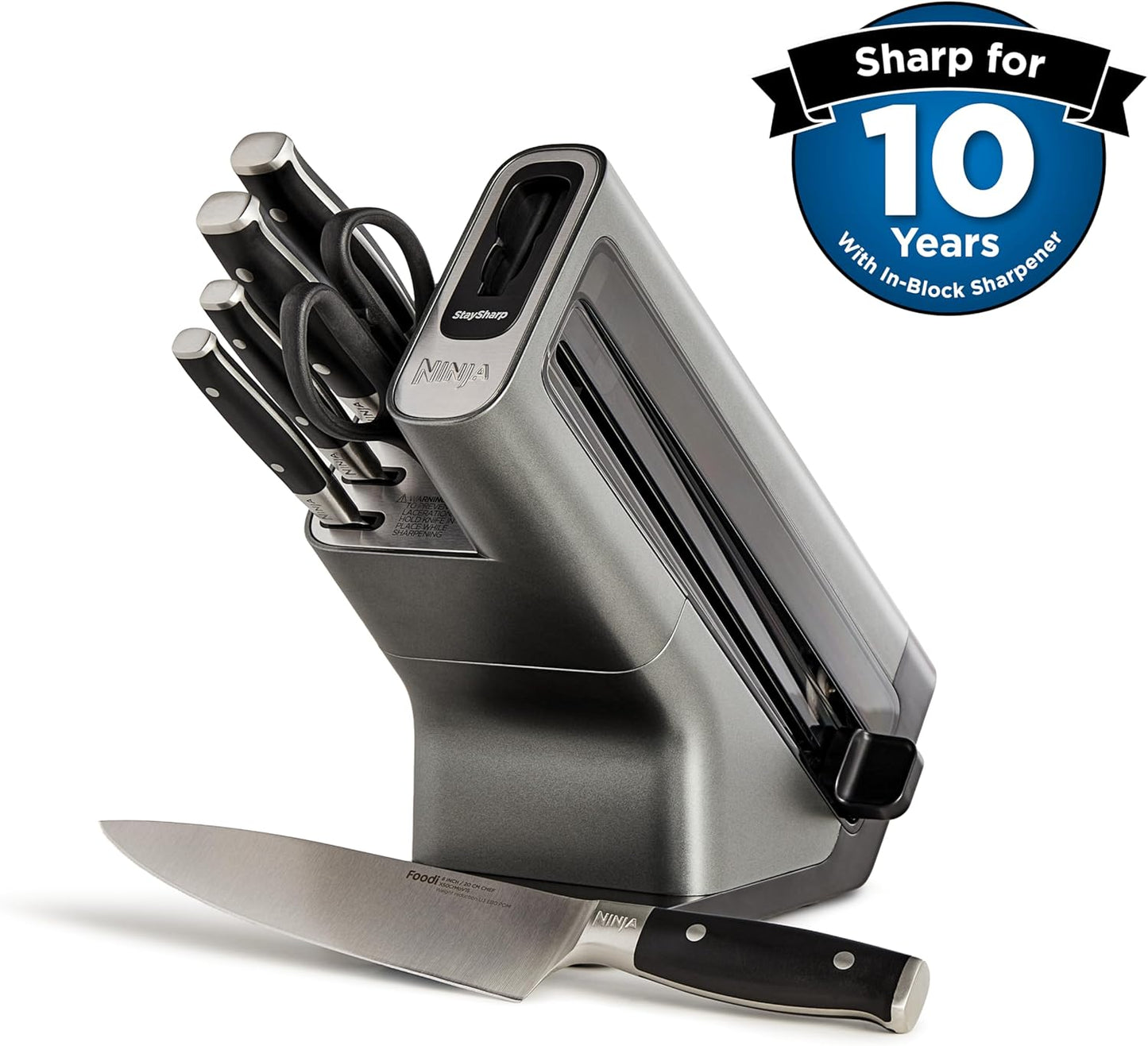 Ninja Foodi StaySharp Knife Block with Integrated Sharpener; 5 Knives and Scissors (1 pair), Sharp 6-Piece Knife Set