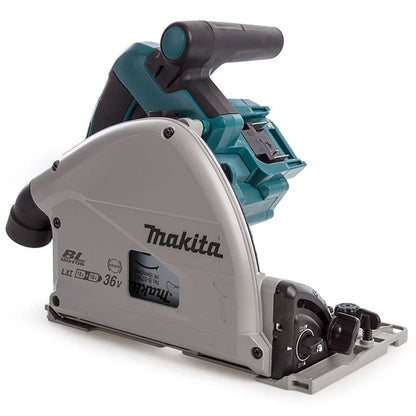 Makita DSP600ZJ 36V Brushless 165mm Plunge Saw Body Only with 2 x 1.5m Guide Rail & Case + Rail Bag