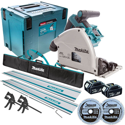 Makita DSP600TJ 36V 165mm Brushless Plunge Saw 2 x 5.0Ah & Accessories Set
