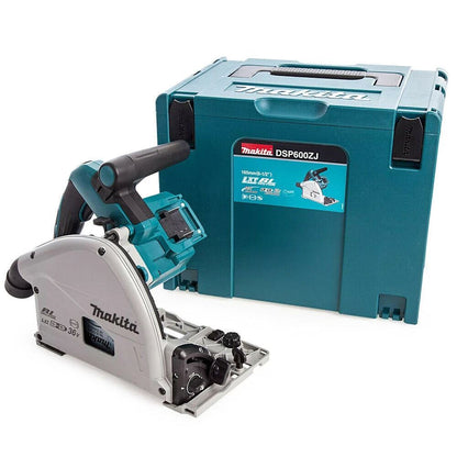 Makita DSP600ZJ 36V Brushless Plunge Saw Body Only with 2 x Guide Rail, Connector & Clamp Set