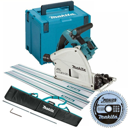 Makita DSP600ZJ 36V Brushless 165mm Plunge Saw Body Only with 2 x 1.5m Guide Rail Case+Bag+Blade